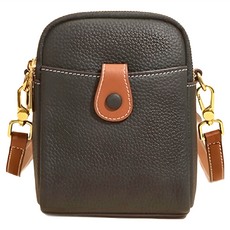 女士頭層牛皮撞色雙拉鍊肩背包 - LB993, 14 × 18 × 8.5cm, 黑色