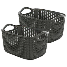 仿藤編 PP材質收納籃 簡約美觀 多規格收納, 大號(32 x 22 x 22cm), 黑色, 2組