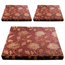EmBrace 英柏絲 和室木椅坐墊3件組 100%聚酯纖維 頂級緹花布 止滑 台灣製, 金絲玫瑰紅, 54 x 56 x 5cm