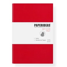 PAPERIDEAS A5 軟皮筆記本 88頁記事本 100gsm紙, 橫線紅色, 1本