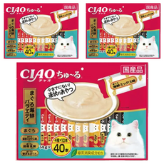 INABA CIAO 啾嚕肉泥 鮪魚海鮮綜合口味, 鮪魚、鮪魚海鮮綜合、鮪魚 + 真鯛、鮪魚 + 奢華鮪魚, 560g, 3袋