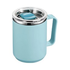 304不鏽鋼馬克杯, 450ml雙層隔熱不燙手, 滑動密封即飲蓋, 淺藍色, 1個