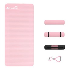 ZHONGOU 長紅 X-BIKE NBR加厚款多功能運動瑜珈墊 防滑地墊 厚10mm YG16 贈綁帶+背袋+拉力繩或拍拍球(顏色款式隨機), 粉色, 1組