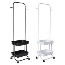 Life+ 日式簡約 多功能移動式雙層落地衣帽架 2個, 消光黑 + 鋼琴白