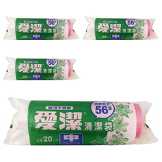 愛潔 平底清潔袋 中號 56張 耐用不易破, 20L, 4捲