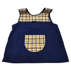 日系輕便圍兜 -6號 (35%棉+65%聚酯纖維), 小蝴蝶結網格 + 藍色, 1件, 1件