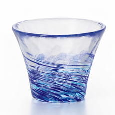 津輕 手作瀑布清酒杯 60ml, 1個, 透明藍色