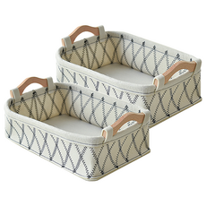 羊毛氈手提收納籃 木質提把 輕便 耐磨 平整車縫, 白色, 中(34 x 22 x 11.5cm), 2個