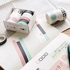 芯陌 基礎套裝紙膠帶 10mmx3mx6卷/60mmx2mx1卷 純色圖形模切 優質紙可反復黏貼, 水梨, 1個