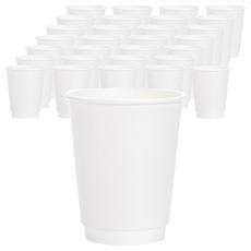 禾啟 雙層中空杯 360ml 白色 12oz - 隔熱一次性紙杯 簡約設計 適用於辦公室、派對及戶外活動, 25個, 20組