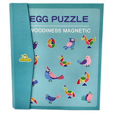 朵趣 木製磁性益智七巧板 Set, 優質木材 耐用堅韌, 多款主題可選, 附贈參考解題, 鳥類姿態圖, 1人, 1組