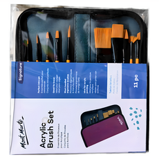 蒙瑪特 壓克力尼龍畫筆11支 附筆袋 Taklon鋼毛刷, 扁峰1號 + 扁峰3/..., 扁峰1號 + 扁峰3/4號 + 扁峰6號 + 扁扁峰4號 + 扁圓峰12號 + 扇峰2/0號 + 斜峰1/4號 + 圓峰1號 + 圓峰6號, 1組