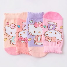 oneder 旺達 凱蒂貓 Hello Kitty 寶寶襪 直版襪 舒適透氣 可愛造型, 9~14cm, 愛心