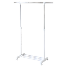 TRUELIFE OUTLET 升級款5段單桿吊衣架，白色，可調高度，附帶滾輪，底部置物架，衣物收納好幫手, 86.5~123 x 44 x 120~159.5cm