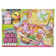 MIMI PETSHOP MIMI 寵物野餐包,粉紅小兔的家 Set, 聲響設置，增添互動感，內附可愛兔子，多種精巧料理玩具，模擬真實野餐, 1組