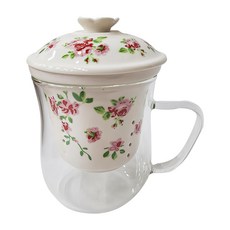 Caldo 卡朵生活 耐熱曲線杯, 浪漫玫瑰, 350ml, 1個