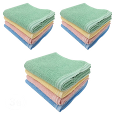 GRACE 格蕾絲 100%純棉洗臉毛巾12條 - 台灣製柔軟吸水D波浪紋, 3包, 混合顏色