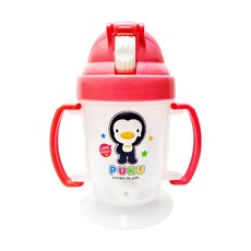 PUKU 藍色企鵝 掀蓋矽膠吸管練習杯 180ml, 粉色, 1個
