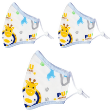 PUKU 藍色企鵝 印花紗布口罩，純棉親膚，3D立體剪裁，可調節鬆緊帶，兒童適用, M, 3個