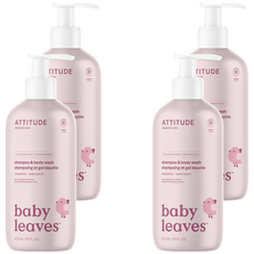 ATTITUDE 艾特優 嬰幼兒2合1洗髮沐浴露 無香, 473ml, 草本植物製成, 適合寶寶敏感肌膚, 4瓶