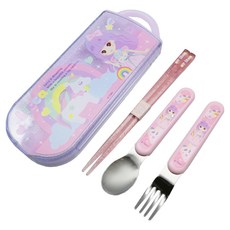 Skater 塑膠AG抗菌三合一餐具組, 湯匙 + 叉子 + 筷子, 獨角獸, 1組