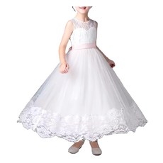 愛貝比 拼接粉色刺繡蕾絲緞帶長裙 禮服 130碼, 1件