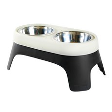 撞色高架護頸不鏽鋼飼料碗, 黑色 + 米色, 1個