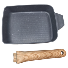 鼎匠 麥飯石木柄日式玉子燒鍋不沾鍋-曜石黑(不挑爐具 電磁爐、IH爐、瓦斯爐通用 長方形平底鍋 早餐煎蛋煎餅), 18cm, 1組