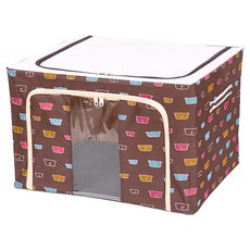 防潑水牛津布雙門雙視窗衣物鐵架收納箱, 66L大容量, 側拉把手, 透明視窗, 50 x 40 x 32.5cm, 咖啡小熊, 1個