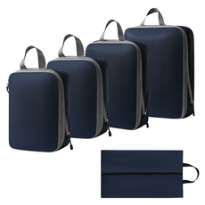 好拾選物 壓縮旅行衣物雙層拉鏈收納袋-藏青色, S(20 x 10 x 30cm) x 2 + M(25 x 10 x 35cm) + L(30 x 10 x 40cm) + 鞋袋(45 x 25cm)