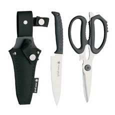 snow peak 雪諾必克 戶外刀 + 剪組 剪刀(210 x 93mm) + 小型菜刀215mm, 1組, 黑, 銀