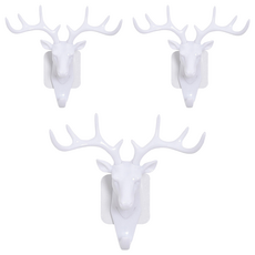 葉子小舖 雪國鹿角門後壁貼式無痕掛勾, 3個, 白色