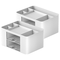 Mega 簡約雙抽屜桌面收納盒 白色, 14x19.5x10cm, 2個