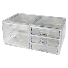 iSFun 名媛抽屜飾品文具4抽化妝收納盒 豎款, 透明色, 1個