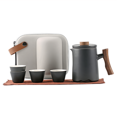 BOACUP 蒼木旅行茶具組 附收納包, 茶壺 + 茶杯 4個, 黑色, 1組