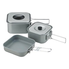 UNIFLAME 四方鍋三件組 Set - 中鍋 小鍋 平底鍋 收納尺寸約140x147x88mm 總重約449g 鋁合金材質, 灰色, 1組