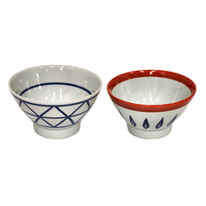 IShimaru 石丸 格子 紅葉夫妻碗 Set 白瓷 染色附, Red, White, Blue, 碗, 2個