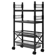 小麥購物 落地多層儲物收納架 網格 2個 + 層板 2個, 黑色, 4層