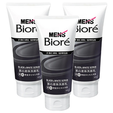 MEN's Biore男性專用黑白柔珠洗面乳, 深層清潔毛孔角質，古龍水時尚香, 100g, 3條