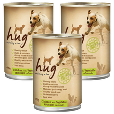 hug 哈格 全年齡犬 主食狗罐頭, 雞肉佐蔬菜, 400g, 3罐