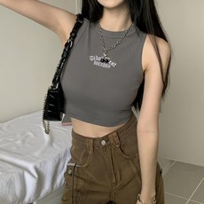 甜辣削肩無袖刺繡背心 Set 2件, 39 x 32cm, 深灰