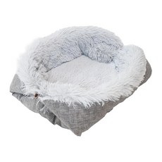 Pet Life 舒適耐磨兩用寵物墊/寵物窩, 1個, 灰毛絨 + 灰棉麻
