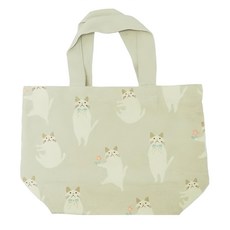 FRIENDSHILL日本便當袋/手提包 874060 20 x 30cm 可愛貓咪圖案 棉麻材質 輕巧手提, 貓意, 1個