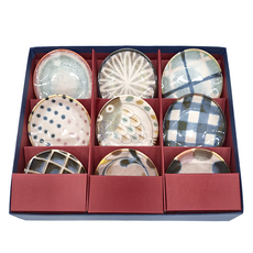 Minoya 美濃燒 刷色小盤9件禮盒組 日本 食器, 9件組小盤, 多色, 1盒