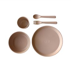 cink 餐具組, 6個月以上適用, 竹纖維玉米澱粉合成樹脂..., 水杯 7.5 x 7cm + 餐碗 13.5 x 5cm + 盤子 20 x 2cm + 湯匙 15.5 x 3.3 + 叉子 15.5 x 2.5cm, 麥桔, 1組