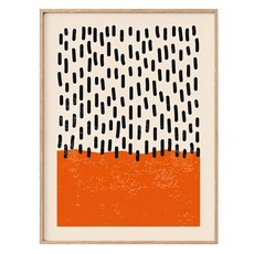 菠蘿選畫所 點線紅色塊掛畫 59.4 x 42cm 木色框 北歐風 幾何圖形, 木色