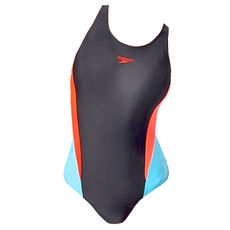 Speedo Colourblock 女運動連身泳裝, 34, 黑色