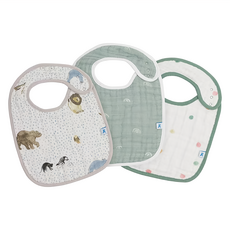 little unicorn 純棉圍兜3件組, 動物派對 米色 + 綠色, 3件, 1組