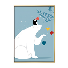 聖誕北極熊與企鵝掛畫, 50 x 70cm, 金色