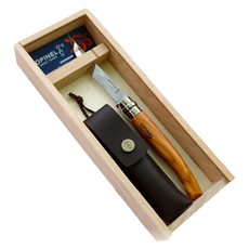 Opinel 不鏽鋼折刀/橄欖木刀柄 木盒收藏組 附皮套 No.10, 法國製, 輕巧易握, #OPI_001090, 1組